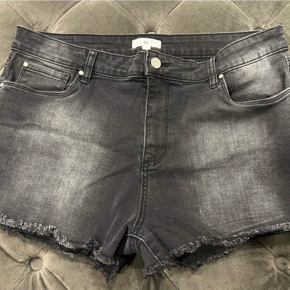 bp Black High-Rise Denim Skirt with Frayed Hem